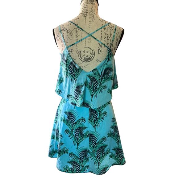 CeCe By Cynthia Steffe Blue Tropical Palm Tree Dress Size 0 - Picture 2 of 4